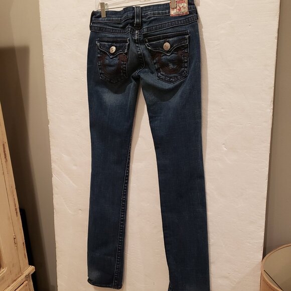 Vintage True Religion Low Waist Distressed Blue Jeans Size 27 - Picture 5 of 12